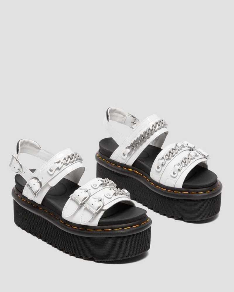 Dr Martens Voss II Chain Patent Leather Platform Sandals White | 08MUZOCGR