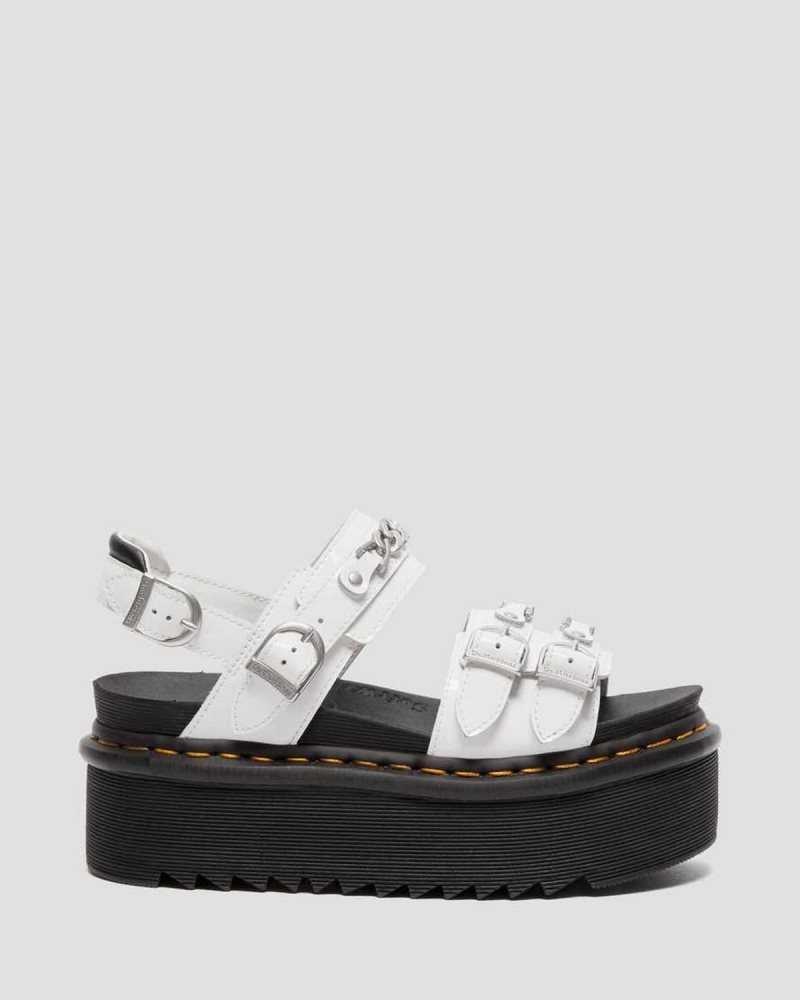 Dr Martens Voss II Chain Patent Leather Platform Sandals White | 08MUZOCGR