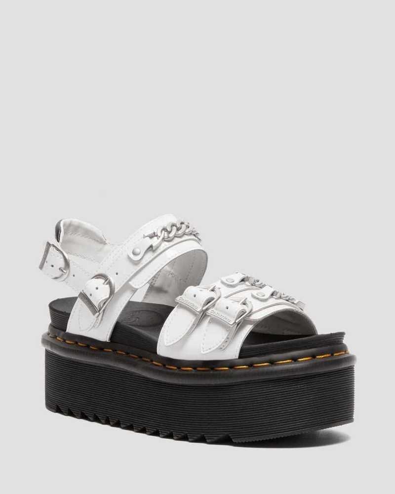 Dr Martens Voss II Chain Patent Leather Platform Sandals White | 84TIUVBGW