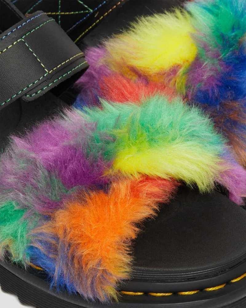 Dr Martens Voss II Fluffy Faux Fur Strap Sandals Multicolor | 64SPNLQHV