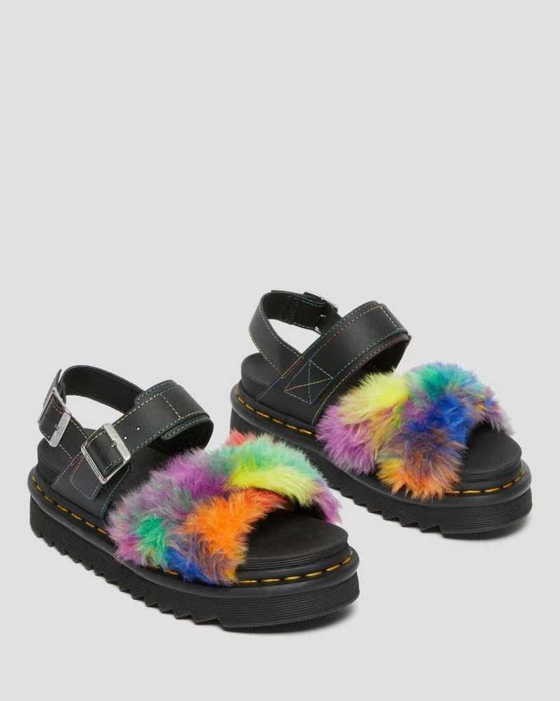 Dr Martens Voss II Fluffy Faux Fur Strap Sandals Multicolor | 64SPNLQHV