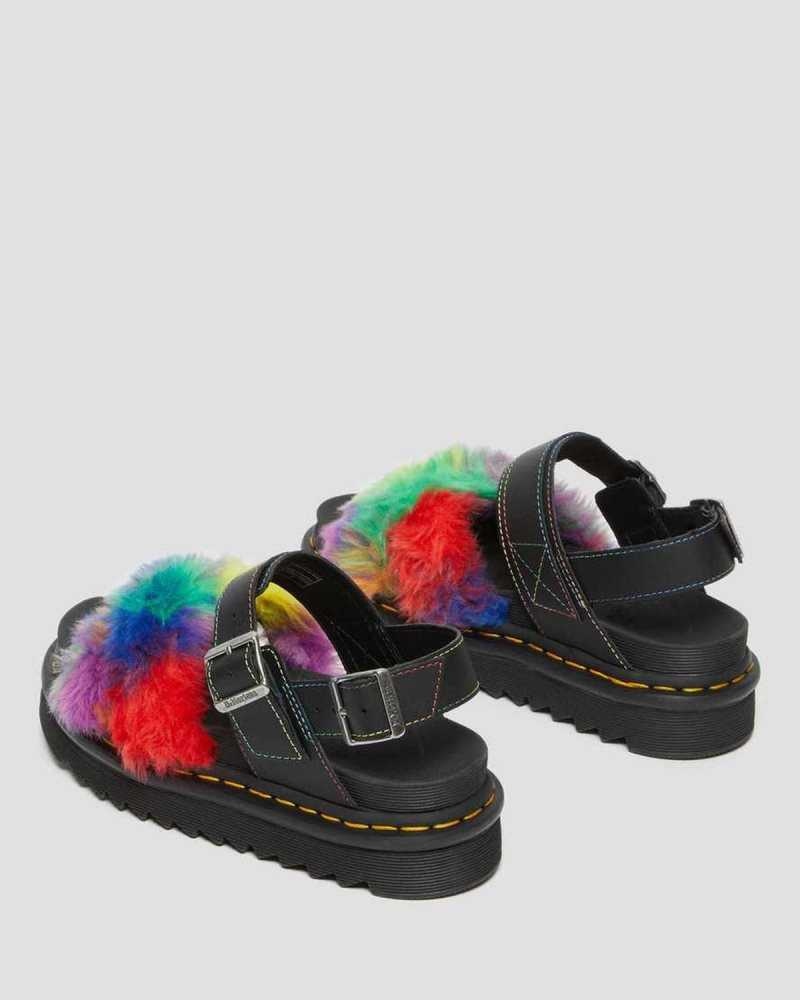 Dr Martens Voss II Fluffy Faux Fur Strap Sandals Multicolor | 64SPNLQHV