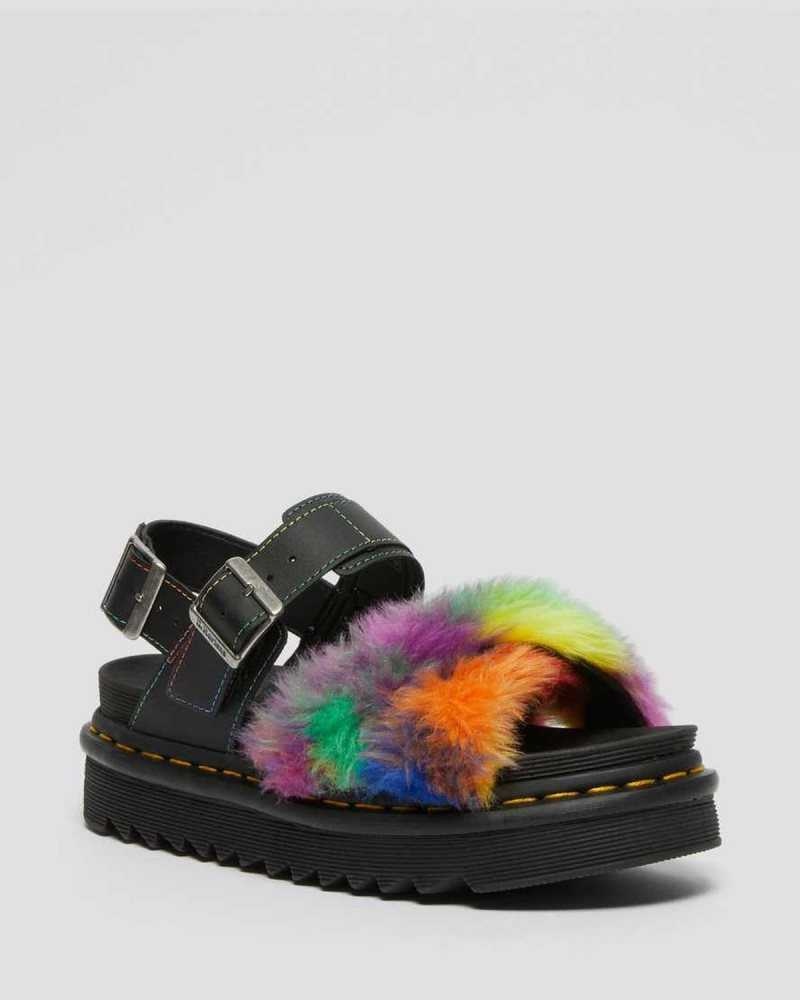 Dr Martens Voss II Fluffy Faux Fur Strap Sandals Multicolor | 64SPNLQHV