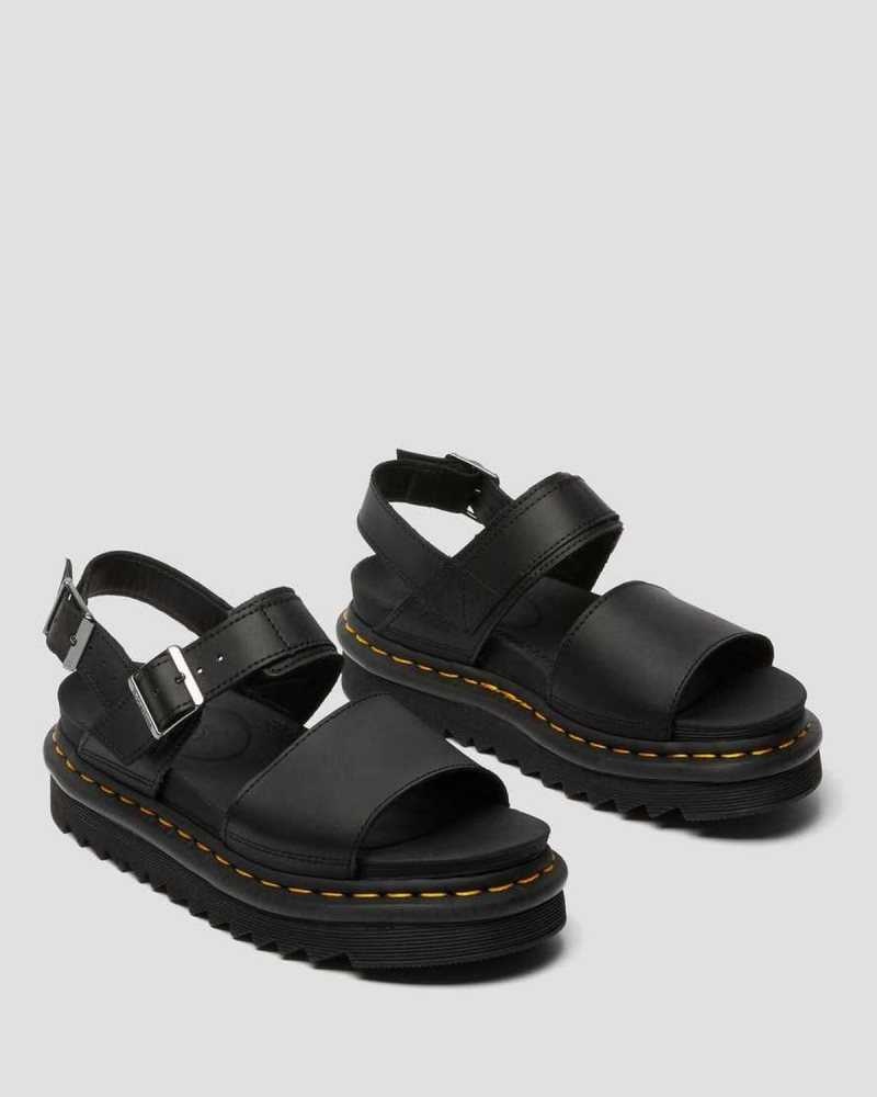 Dr Martens Voss Leather Strap Sandals Black / Black | 17JDKFSPY