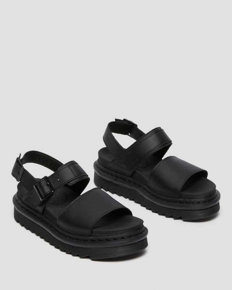 Dr Martens Voss Leather Strap Sandals Black | 65SDWOHJE