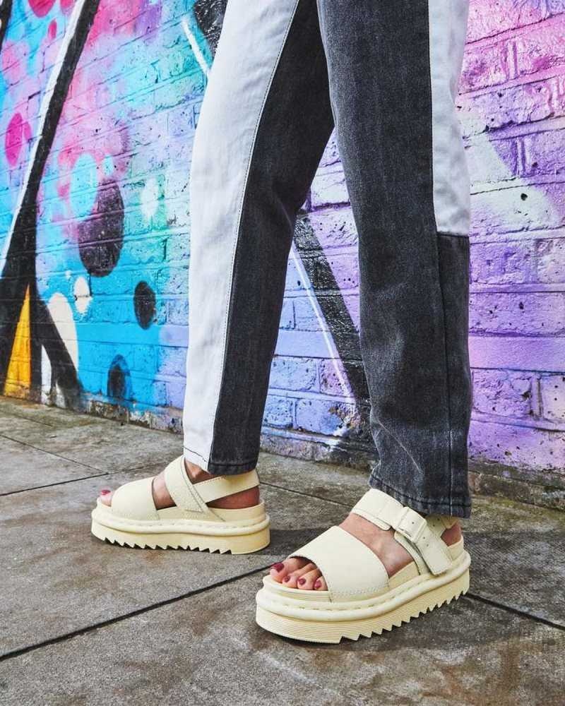 Dr Martens Voss Leather Strap Sandals Cream | 81SOHXLMT