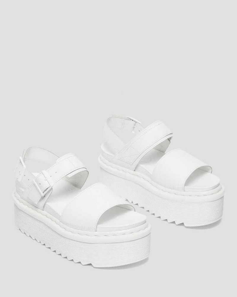 Dr Martens Voss Mono Leather Platform Strap Sandals White | 28ATCJNSR