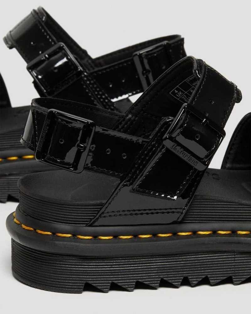 Dr Martens Voss Patent Leather Strap Sandals Black | 25MFGRSQY