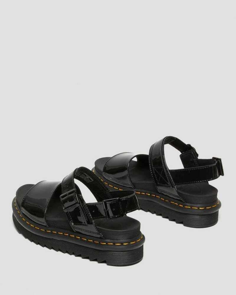 Dr Martens Voss Patent Leather Strap Sandals Black | 25MFGRSQY