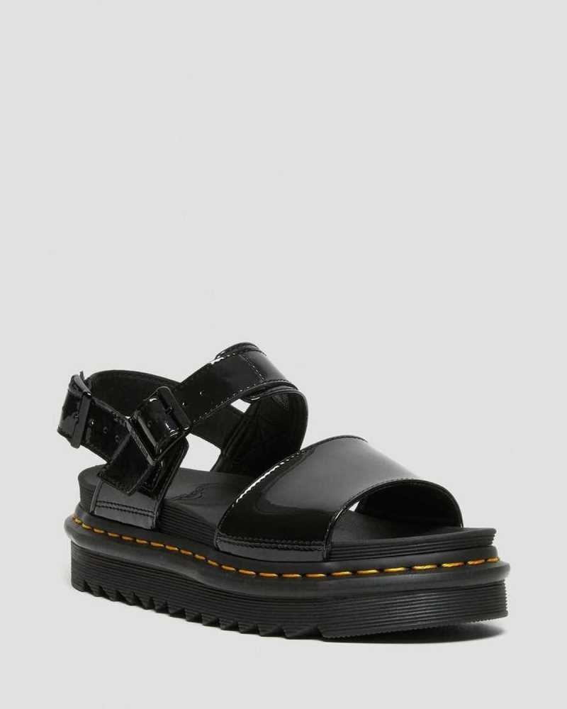 Dr Martens Voss Patent Leather Strap Sandals Black | 25MFGRSQY