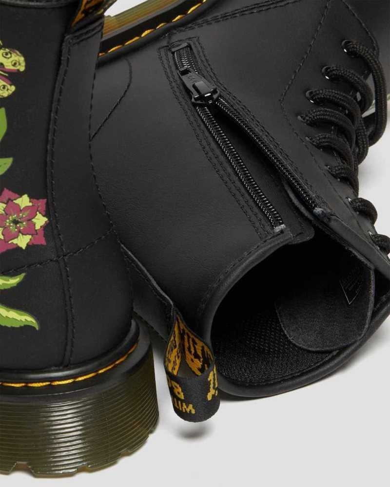 Dr Martens Youth 1460 Floral Leather Lace Up Boots Black | 61DUITRXL