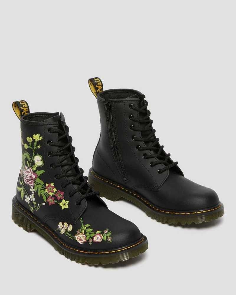 Dr Martens Youth 1460 Floral Leather Lace Up Boots Black | 61DUITRXL