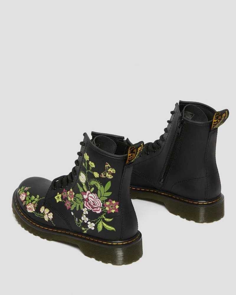 Dr Martens Youth 1460 Floral Leather Lace Up Boots Black | 61DUITRXL