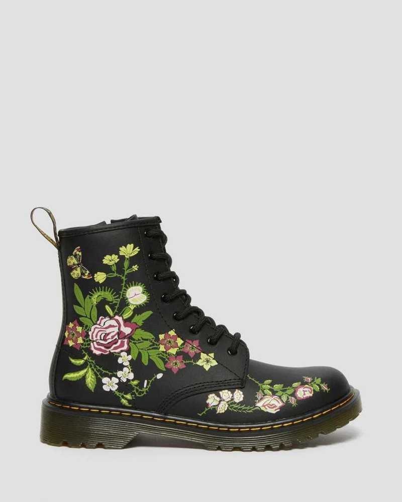 Dr Martens Youth 1460 Floral Leather Lace Up Boots Black | 61DUITRXL