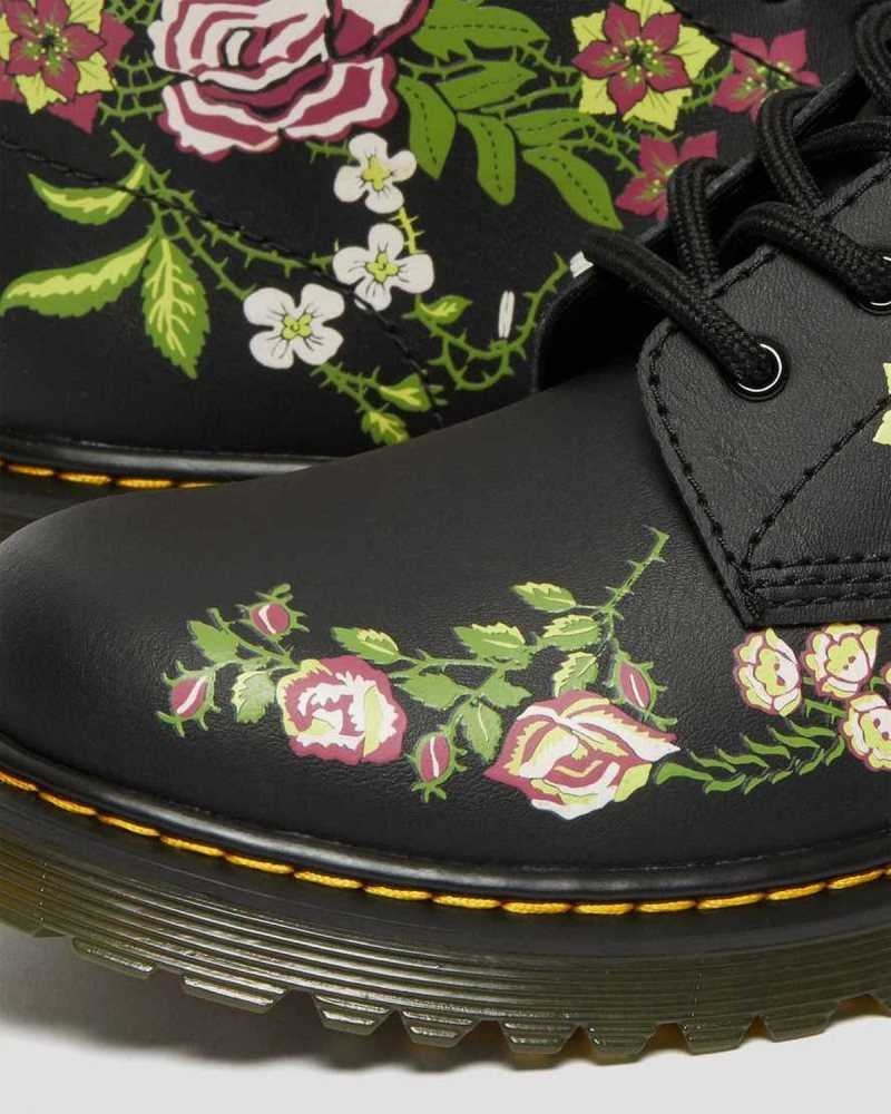 Dr Martens Youth 1460 Floral Leather Lace Up Boots Black | 61DUITRXL