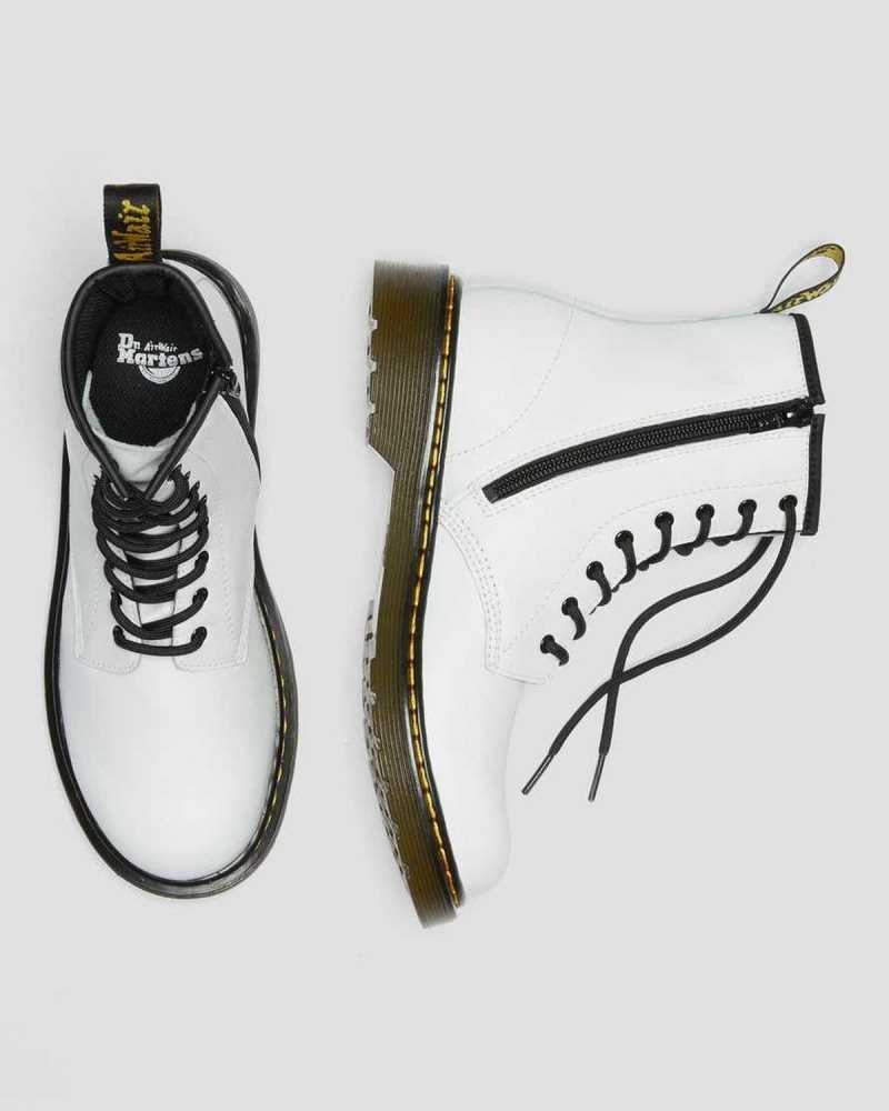 Dr Martens Youth 1460 Leather Lace Up Boots White | 69ZLTYFQG