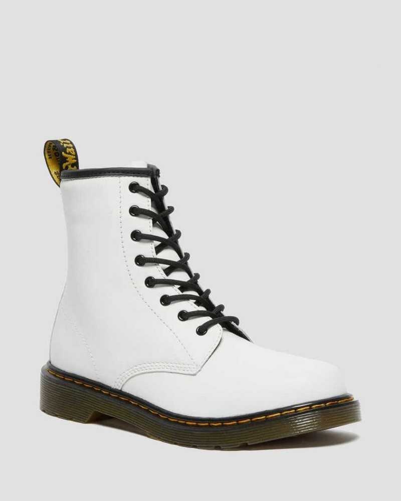 Dr Martens Youth 1460 Leather Lace Up Boots White | 69ZLTYFQG