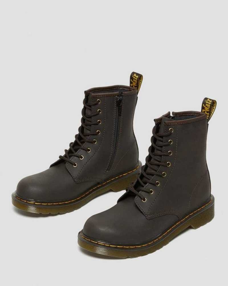 Dr Martens Youth 1460 Wildhorse Leather Lace Up Boots Dark Brown | 42RNIZBPJ