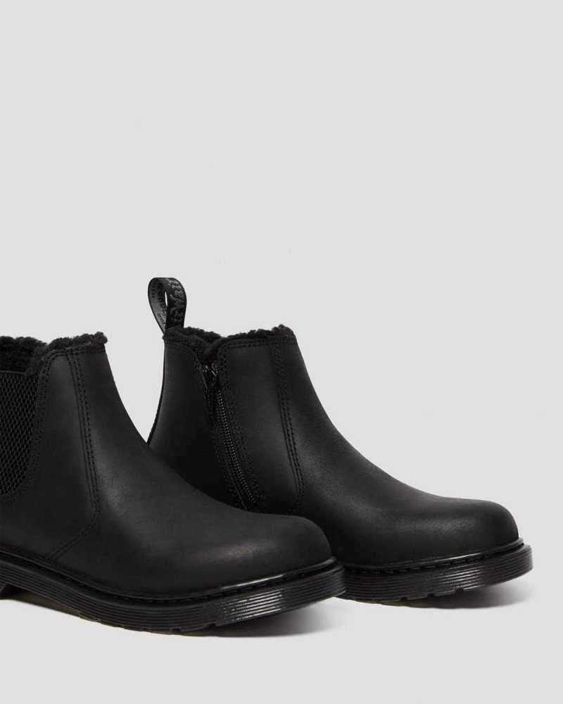 Dr Martens Youth 2976 Faux Fur Lined Chelsea Boots Black | 20JFCBDLP