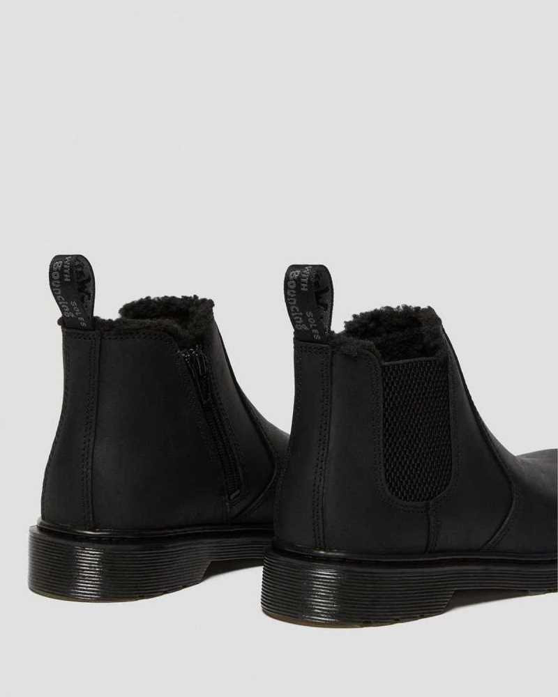 Dr Martens Youth 2976 Faux Fur Lined Chelsea Boots Black | 20JFCBDLP