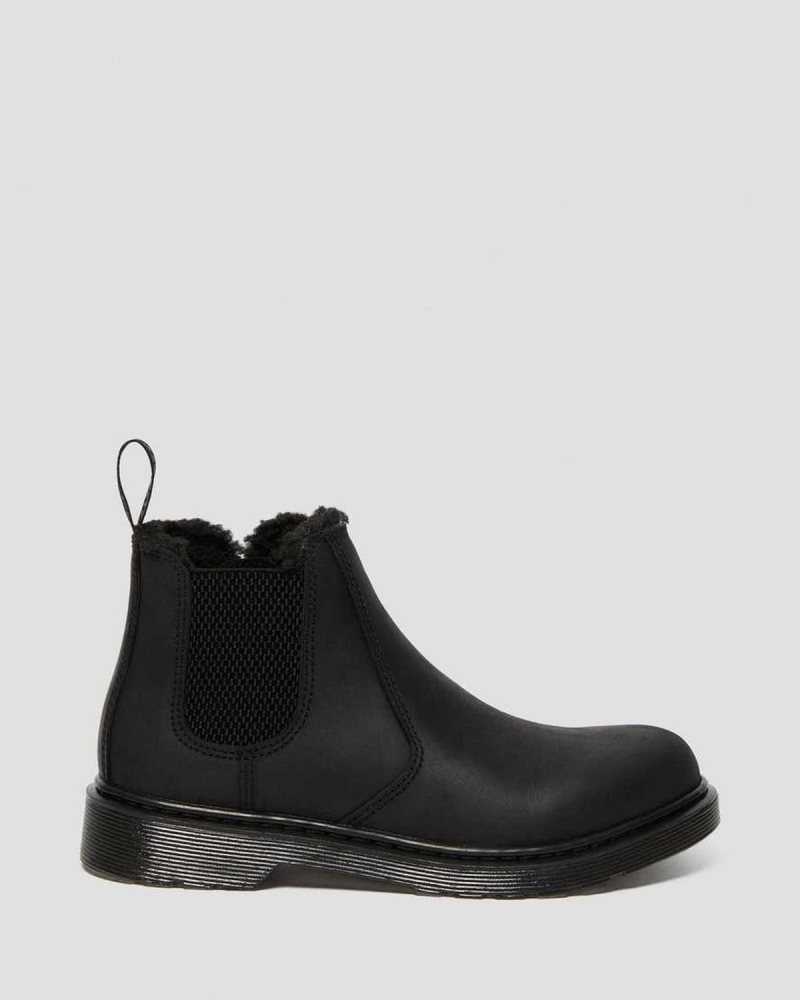 Dr Martens Youth 2976 Faux Fur Lined Chelsea Boots Black | 20JFCBDLP