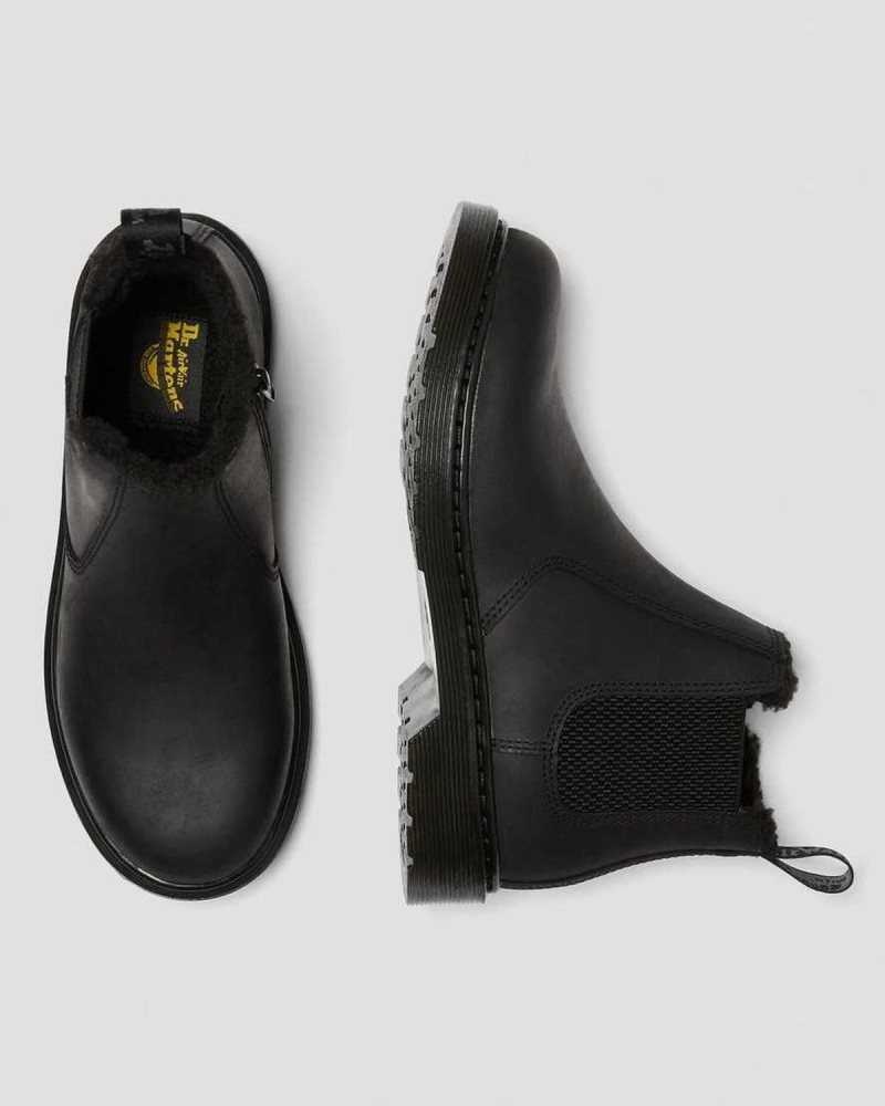 Dr Martens Youth 2976 Faux Fur Lined Chelsea Boots Black | 20JFCBDLP